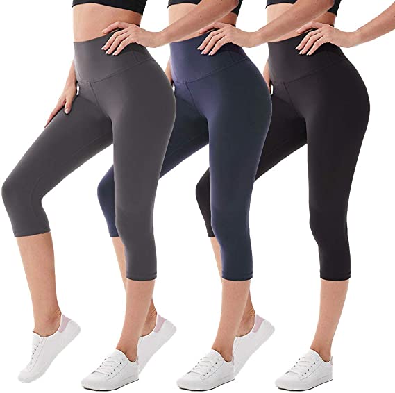 we fleece High Waisted Capri Leggings for Women - Tummy Control Workout Yoga Pants Athletic Sport 1/2/3 Pack Women's Leggings