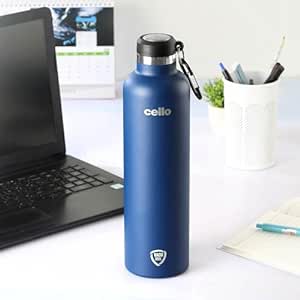 Cello Duro Hector Insulated Flask | Hot and Cold Stainless Steel Water Bottle | Durable DTP Coating |Vacuum Insulated Bottle for Travel, Home, Office, School | 1100ml, Blue