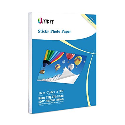 Self Adhesive Photo Paper Glossy -100 Sheets Uinkit Sticky Inkjet Paper 8.5x11 6.5Mil 130Gsm For Inkjet Printing Only