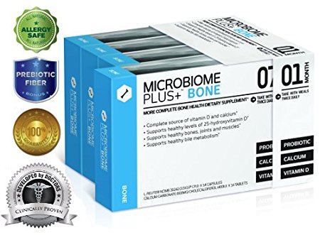 Microbiome Plus BONE Probiotic L Reuteri with Calcium and Vitamin D3 - Best Bone and Digestive Health Combination Supplement - Improves Overall Health, Boosts Immune & Energy and Strengthens Bones.