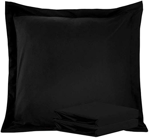 NTBAY 100% Brushed Microfiber European Square Throw Pillow Cushion Cover Set of 2, Soft and Cozy, Wrinkle, Fade, Stain Resistant (Euro 26"x26", Black)