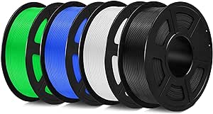 SUNLU 4KG 3D Printer Filament Bundle, PLA Plus Filament 4KG 1.75mm, Neatly Wound Filament for Most 3D Printer, PLA  Filament for Most FDM 3D Printer, 1kg Spool, Black White Blue Green