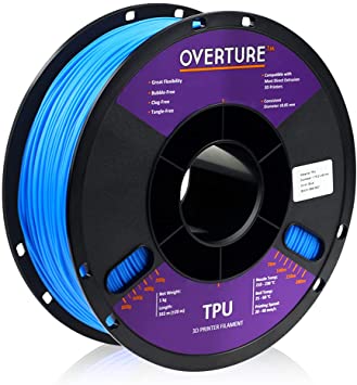 OVERTURE TPU Filament 1.75mm Flexible TPU Roll 3D Printer Consumables, 1kg Spool (2.2 lbs.), Dimensional Accuracy  /- 0.05mm (Electrical Blue)