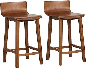 Giantex 24.5" Bar Stools Set of 2, Counter Height Bar Stools w/ Low Back & Footrest, Farmhouse Wooden Bar Dining Chairs, Armless Wood Barstools for Kitchen Island, Pub, Kitchen, Cafe, Breakfast, Brown