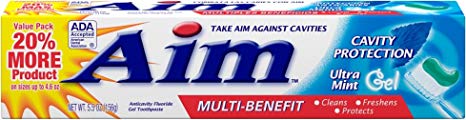 Aim Multi-Benefit Cavity Protection Gel Toothpaste, Ultra Mint 5.50 oz (Pack of 12)