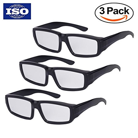 Solar Eclipse Glasses,3 Pack Professional Solar Eclipse Viewing Glasses, CE and ISO Certified Safe for Solar Eclipse Viewing Shades August 21, 2017 (Black)