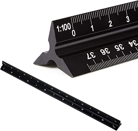 Scale Ruler Architect, 30cm Ruler 12 inch Triangular Architects Scales Ruler Metal Aluminum Metric 1:20, 1:25, 1:50, 1:75, 1:100, 1:125