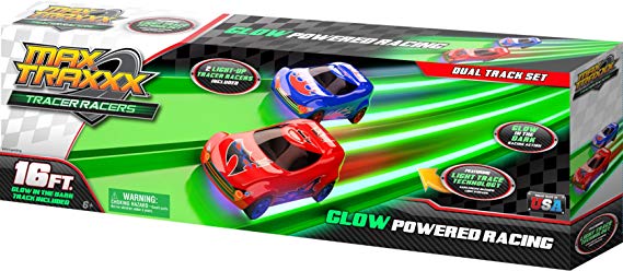 Max Traxxx Award Winning Tracer Racers Gravity Drive Dual Lane Track Set with 2 1:64 Scale Cars