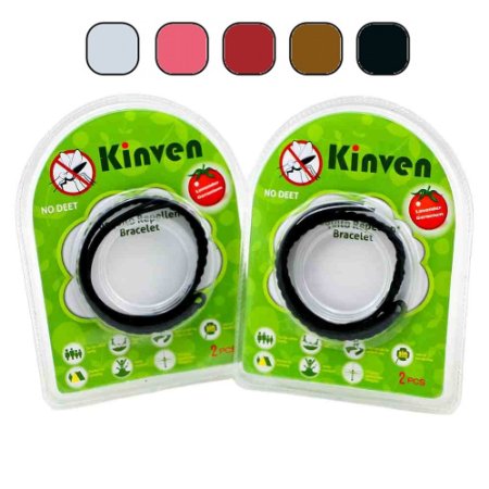 Original Kinven Mosquito Bug Repellent Faux Leather Bracelet Bands - DEET Free - Stylish Braiding 2 packs 4 bracelets Color Black