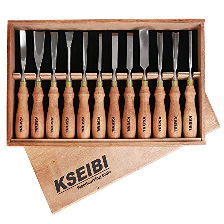 KSEIBI 312141 Industrial Wood Carving Tools Woodworking Kits For Beginners Through To Professionals Chisel Gouge W/ 12 Pieces Premium Ash Wood Handle In Wooden Box Hand Tools For Woodworking