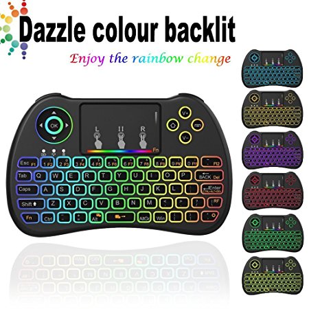 Ybee Mini 2.4Ghz Colorful Backlit Version Multi-function wireless mini keyboard with Touch Pad US layout air mouse remote controller For Pc, Pad, Xbox 360, Ps3, Htpc, Iptv, Raspberry Pi