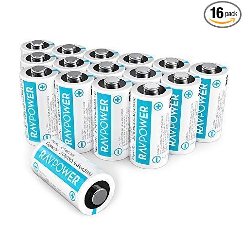 Updated CR123A Lithium Batteries RAVPower Non-Rechargeable 3V Lithium Battery, 16-Pack, 1500mAh Each, 10 Years of Shelf Life for Arlo Cameras, Polaroid, Flashlight, Microphones [CAN NOT BE RECHARGED]