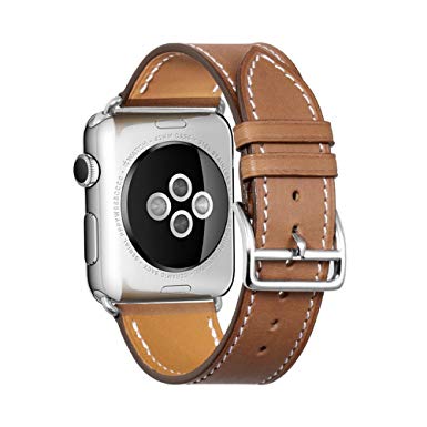 Apple Watch Strap 42mm iStrap Genuine Leather Replacement Watch Band for Apple Watch Sport Edition Series 1 and Seires 2 -Black Brown