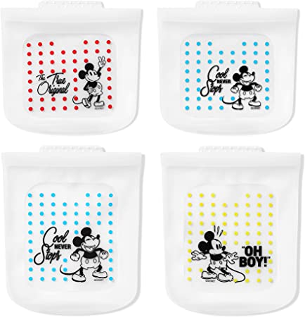 Pyrex Platinum Silicone Food Grade Reusable Storage Bag, Bundle 4-Pack Large and Small | Mickey Mouse | Eco-Friendly | Cook, Store, Sous Vide, or Freeze | Dishwasher, Freezer, and Microwave Safe