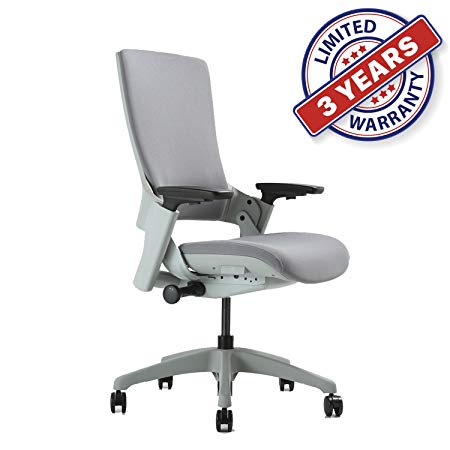 Ergonomic High Swivel Executive Chair with Adjustable Height, 3D Arm Rest, Lumbar Support and Upholstered Back for Home Office (Gray)