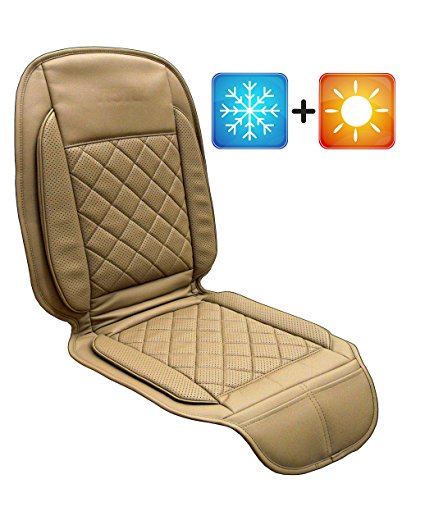 Viotek Heated & Cooled Seat Cushion – Featuring Tru-Comfort Auto Heating & Cooling Climate Control - Beige / Tan