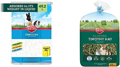 Kaytee Clean & Cozy White Bedding Pet for Guinea Pigs, Rabbits, Hamsters, Gerbils, and Chinchillas, 49.2 Liters and Timothy Hay, 48-oz Bag