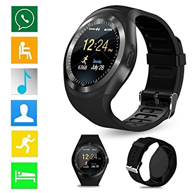 SmartWatch Touch-Screen Smart Watch Phone Bluetooth Waterproof with SIM TF Card Slot Pedometer Sleep Monitor Remote Notifications Facebook Whatsapp Twitter Compatible for Android IOS (Black)
