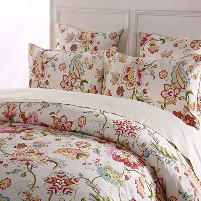 Softta Luxury Damask Floral Bedding Design Full Size 3Pcs（1 Duvet Cover+ 2 Pillowcases/Shams Farmhouse Flower Series 800 Thread Count 100% Cotton Duvet Cover Set