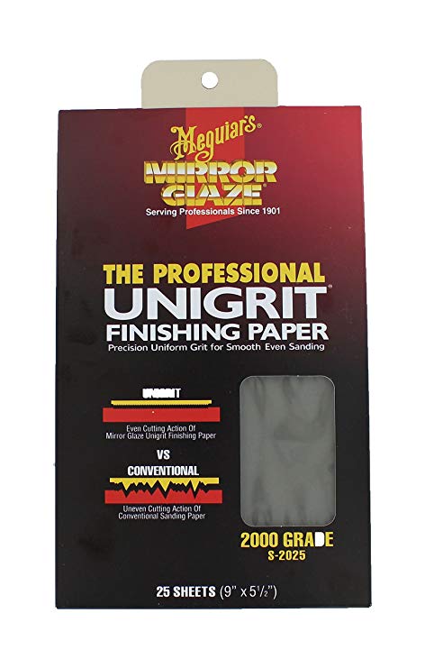 Meguiar's S2025 Mirror Glaze Unigrit Finishing Paper 2000 Grit (25 sheets)