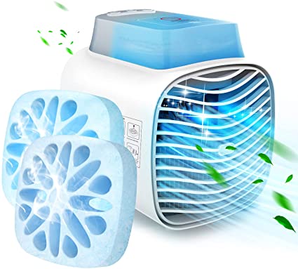 Portable Air Conditioner, Rechargeable Evaporative Air Cooler Fan with Blue Atmosphere Light for Home, Office, Room(Back double ice box)