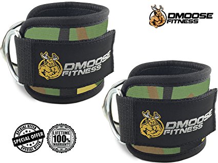 Ankle Straps for Cable Machines by DMoose Fitness - Strong Velcro, Double D-Ring, Adjustable Comfort fit Neoprene - Premium Ankle Cuffs to Enhance Abs, Glute & Leg Workouts - For Men & Women