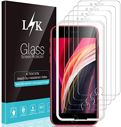 [4 Pack] L K Screen Protector for New iPhone SE (2020) / iPhone SE2 [4.7 inch] Tempered Glass Film [Alignment Frame][Case Friendly][NOT for iPhone 6/7/8]