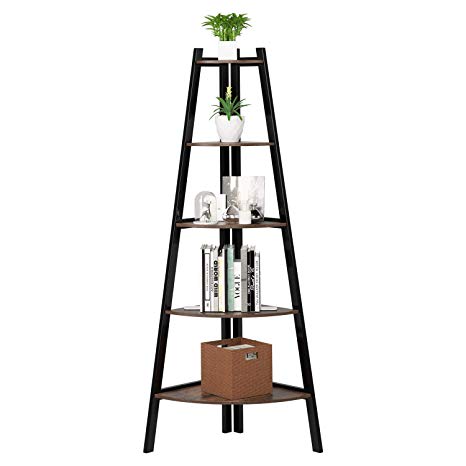 Homfa 5 Tier Corner Shelf Display Shelving Unit Industrial Storage Rack Ladder Bookcase for Living Room Bedroom