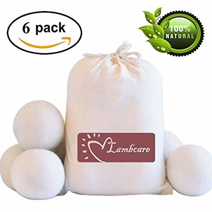 Wool Dryer Balls 6 Pack XL, Natural Clothes Laundry Dryer Balls Reusable Handmade Fabric Softener by LambCare