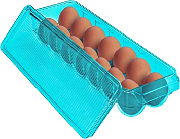 Utopia Home Egg Container For Refrigerator - 14 Egg Container With Lid & Handle, Egg Holder For Refrigerator, Egg Storage & Egg Tray (Aqua, Pack of 1)