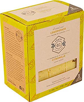 Crate 61 Lemongrass Soap 3 pack, 100% Vegan Cold Process, scented with premium essential oils, for men and women, face and body. ISO 9001 certified manufacturer