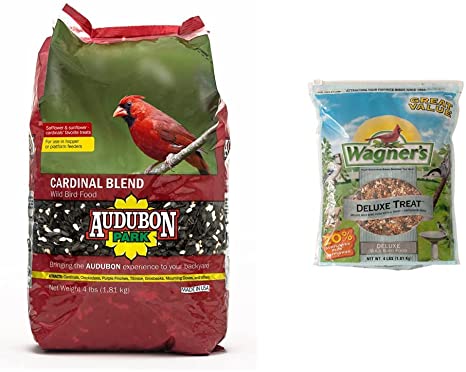 Audubon Park 12231 Cardinal Blend Wild Bird Food, 4-Pounds & Wagner's 62067 Deluxe Treat Blend Wild Bird Food, Original Version