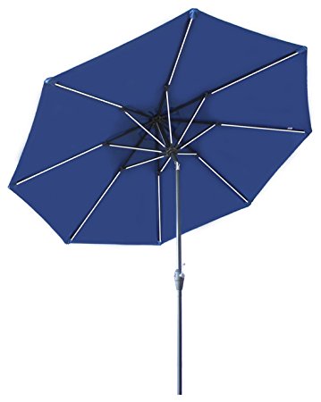 Mefo garden 9 Ft Patio Market Umbrella Outdoor Aluminum with Solar LED Strips & Crank Handle, Blue