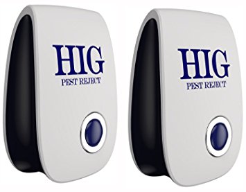 HIG Ultrasonic Pest Repeller 2 Pack - Repels Mice, Rats, Roaches, Spiders, & Other Insects - Indoor Pest Control Solution with Night Light