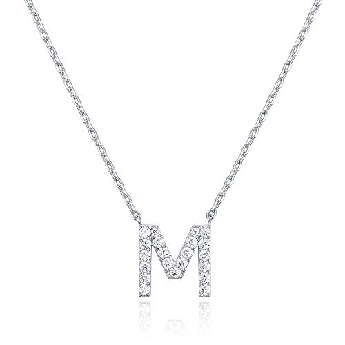 PAVOI 14K White Gold Plated Cubic Zirconia Initial Necklace | Letter Necklaces for Women