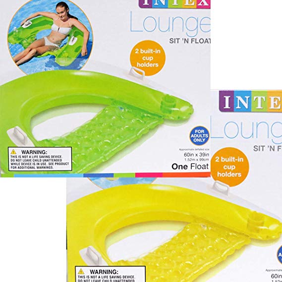 Intex Sit N Float Inflatable Lounge, 60" X 39", (Colors May Vary) 2 Pack