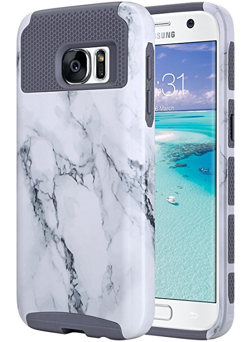 S7 Case, Galaxy S7 Case, ULAK Hybrid Case for Samsung Galaxy S7 2016 Release 2-Piece Dual Layer Style Hard Cover - Artistic Marble Pattern (Will not Fit S7 Edge)