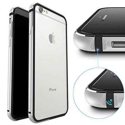 iPhone 6 Plus Bumper, KEWEK Aluminum Metal Bumper (No Signal Reduce) Flexible TPU Inner Frame Dual Layer Shock Absorbing Case for iPhone 6 Plus & 6S Plus (5.5") Silver