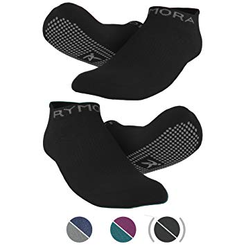 Rymora Non Slip Grip Socks for Women and Men (2 Pairs) - Perfect for Hospital, Yoga, Trampoline, Barre & Home