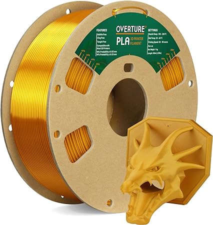 OVERTURE PLA Filament 1.75mm 3D Printer Consumables, 1kg Spool (2.2lbs), Dimensional Accuracy  /- 0.03mm, Fit Most FDM Printer (Royal Gold)