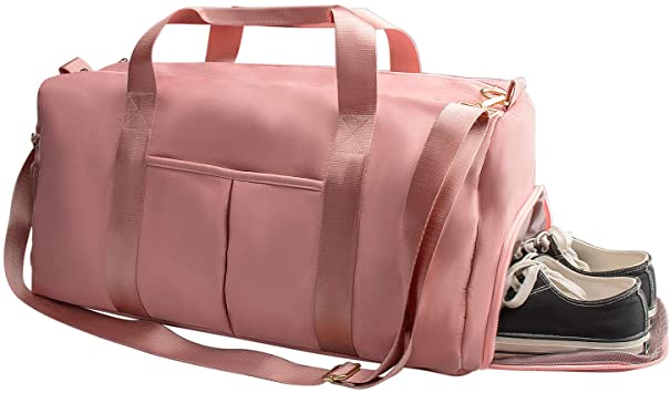 Suruid Gym Bag for Women, Workout Duffel Bag Shoe Compartment, Sports Gym Travel Bags with Dry Wet Pocket and Shoe Compartment - Pink
