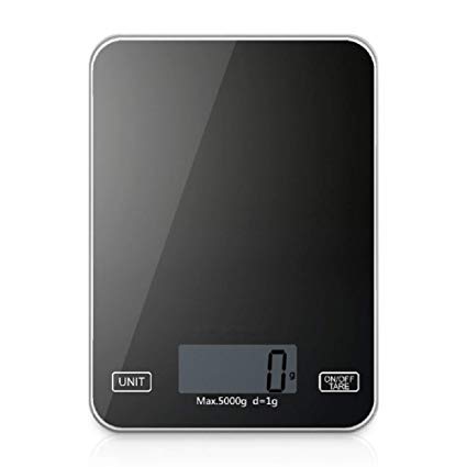 Rantom Digital Kitchen Food Scale, Tempered Glass Electronic Multi-Function DIY Scale, with Backlit LCD Display, Office, Automatic Closing, Peeling Function, 5 kg / 11 lbs, 0.1 oz / 1 (bk)