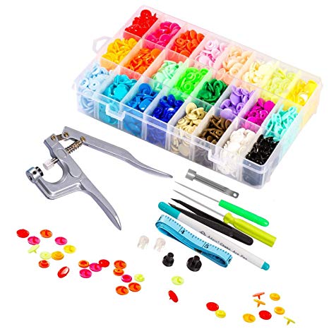 BWIN Lynda Snaps and Snap Pliers Set, 360 Sets T5 Plastic Buttons for Sewing and Crafting