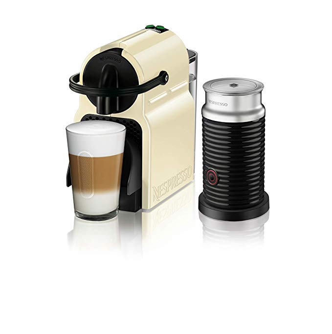 Nespresso by De'Longhi EN80CWAE Nespresso Inissia Original Espresso Machine Bundle with Aeroccino Milk Frother by De'Longhi, Creamy White
