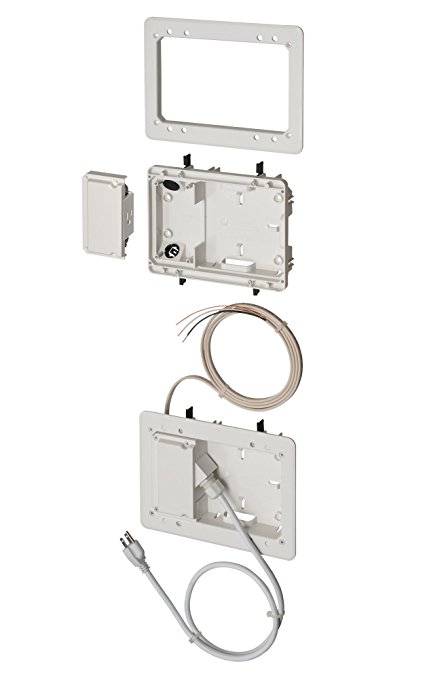 Arlington TVL2508K-1 Low Profile TV Bridge Kit for Shallow Walls, 8-inch x 5-inch Box, 1/2-inch or 5/8-Inch Drywall, White, 1-Pack