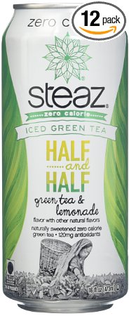 Steaz Zero Calorie Iced Teaz, Half and Half, Green Tea with Lemonade,  12 - 16-Ounce  Cans