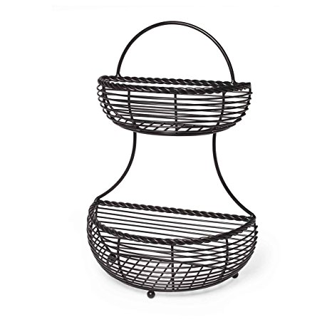 Gourmet Basics by Mikasa Rope 2-Tier Flat Back Metal Basket, Antique Black