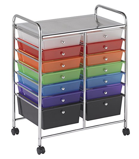 ECR4Kids 14-Drawer Mobile Organizer, Assorted Colors