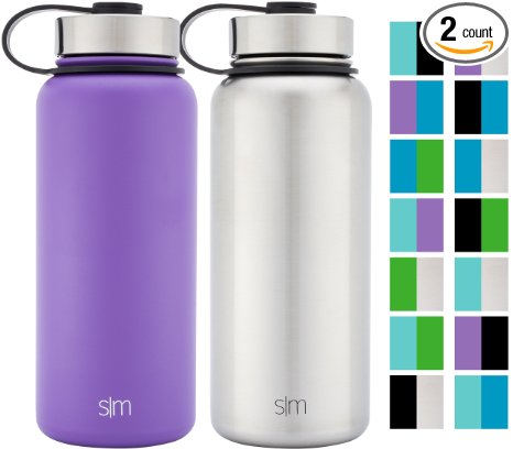 Simple Modern Summit Water Bottle 2 Pack - Two Vacuum Insulated Stainless Steel Wide Mouth Hydro Travel Mugs - Powder Coated Double-Walled Flask