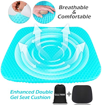 Gulymm Gel Seat Cushion with Honeycomb Design, Breathable Egg Seat with Non-Slip Cover, Double Thick Seat Cushion Chair Cushion Office Chair Pad for Long Sitting, Can Relieve Tailbone Pain & Sciatica